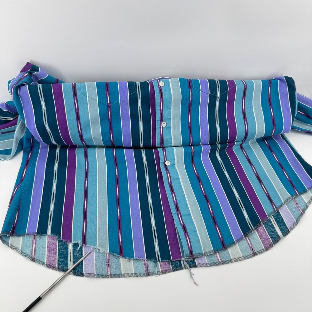 Wrangler Western Brushpopper Shirt Mens 17.5 Teal Purple Striped Cowboy Cut - Picture 4 of 10